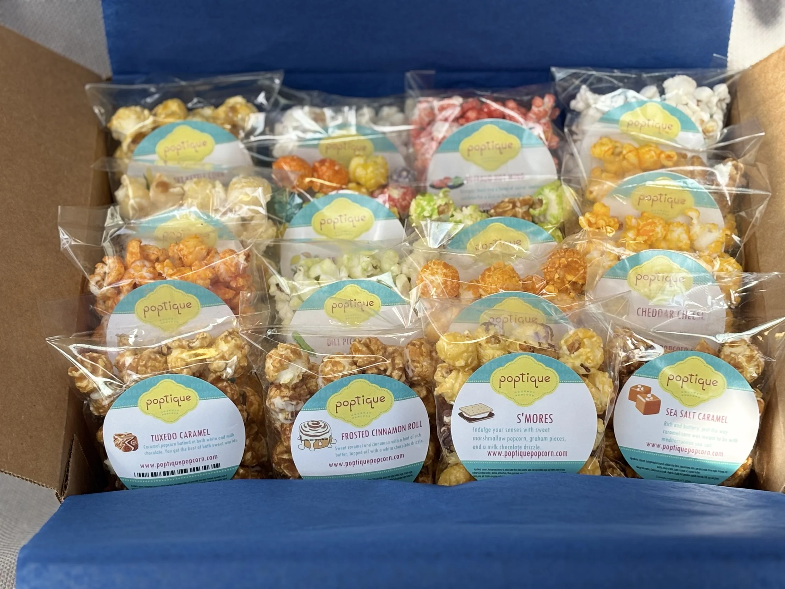 popcorn sampler popcorn bags — Poptique Popcorn